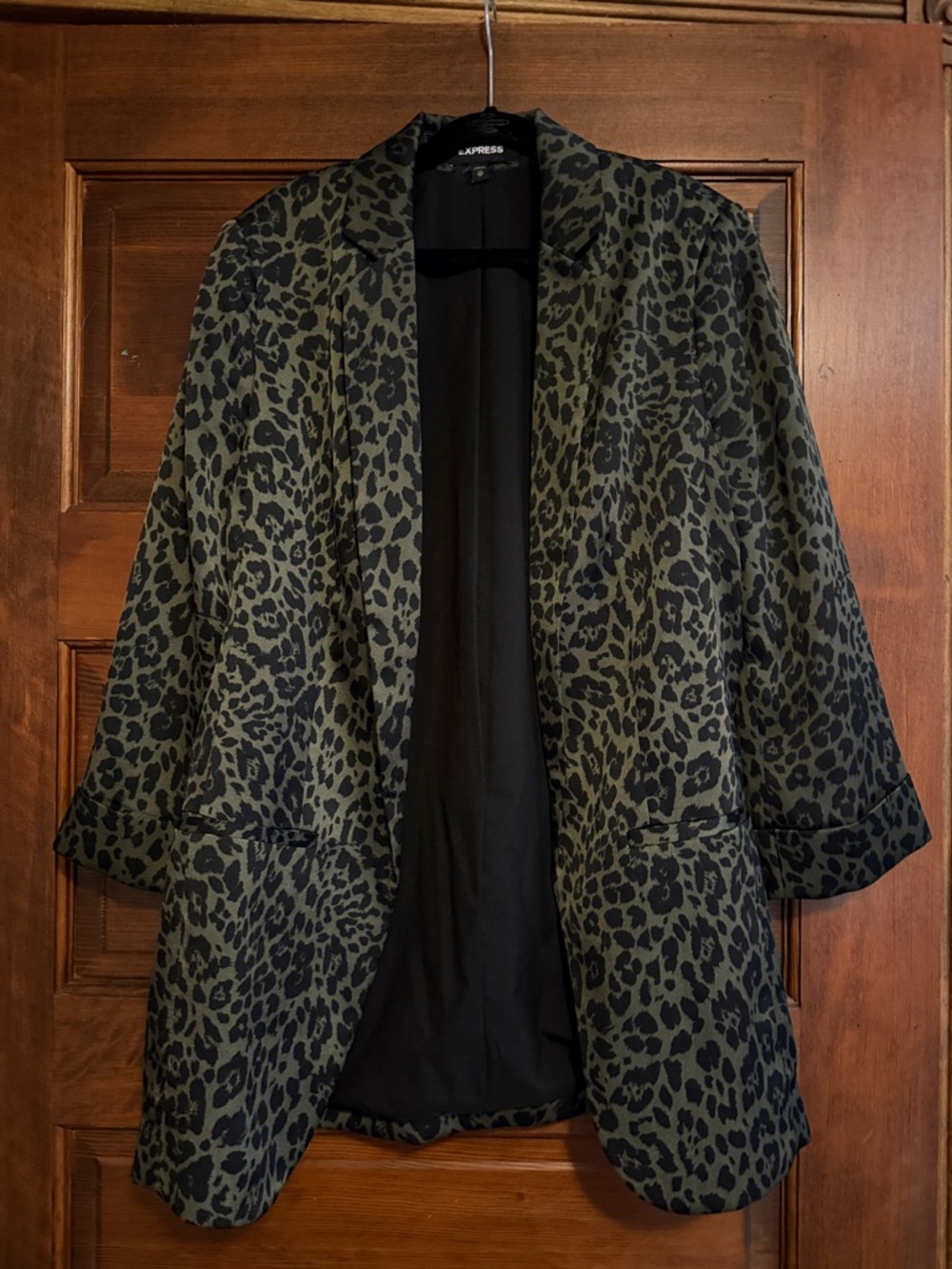 Express Olive Leopard Print Blazer Jacket